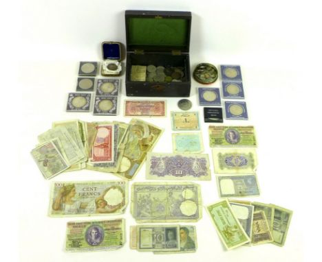 A collection of thirty seven vintage World bank notes, many early 20th century French, Italian and Greek, and including Briti