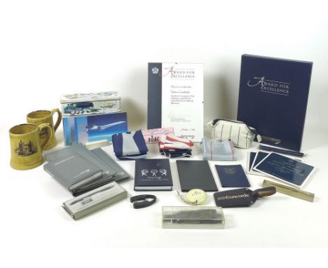 A large group of BOAC and British Airways ephemera and items including an atlas, awarded for excellence to Valerie Constable,