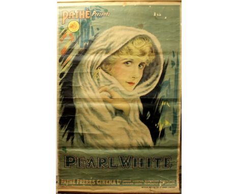 An Edwardian advertising poster, 'Pathe Presents - Pearl White', dated 1919, featuring the silent screen actress, for Pathe F