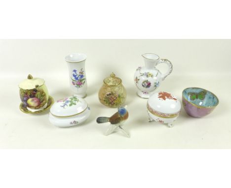 A selection of ceramics, including a Royal Worcester blush potpourri jar and pierced cover, the body painted to either side w