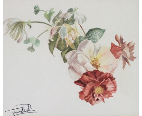 Trevor Parkin (British, b. 1935): honeysuckle and roses, watercolour, 16 by 19cm, glazed and framed, 28 by 31cm, together wit