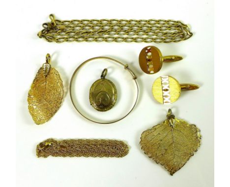 A 9ct gold curb link chain necklace, together with a pair of 9ct gold cufflinks, and a child's 9ct gold bangle, 25.4g total w