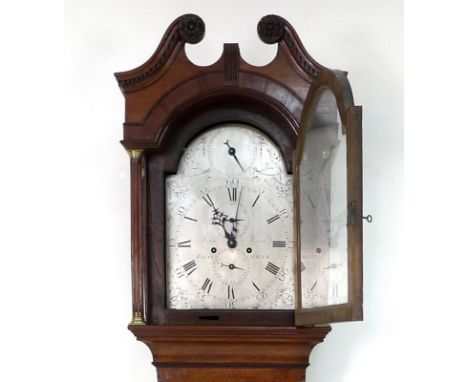 An early 19th century oak longcase clock, with silvered dial signed John Wood, Grantham, day dial and subsidiary seconds dial