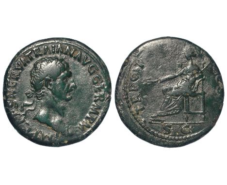 Roman Imperial: Trajan AE Sestertius, early reign - second consulship 98-100AD, Rome. Pax seated l. rev. RIC 390. 20.10g. Smo