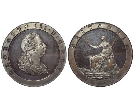 Halfpenny 1797 Soho "cartwheel" pattern proof in copper, two berries in wreath. Peck 1157 (KH7). Rare, nFDC, light hairlines,