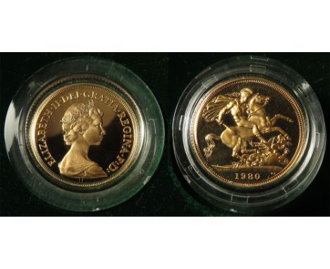Sovereign 1980 proof, nFDC (light handling) cased with cert and packaging.