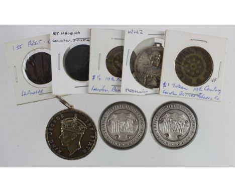 British Empire / Commonwealth Tokens &amp; Medals (8): London Borneo Tobacco Co. $1 token VF; similar $1/2 Fine; British Army