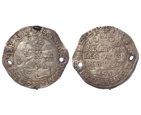 Charles I, Bridgnorth-on-Severn late declaration silver Groat 1646, S.3042. 1.94g. Details VF, ex-mount, holed, light crease 