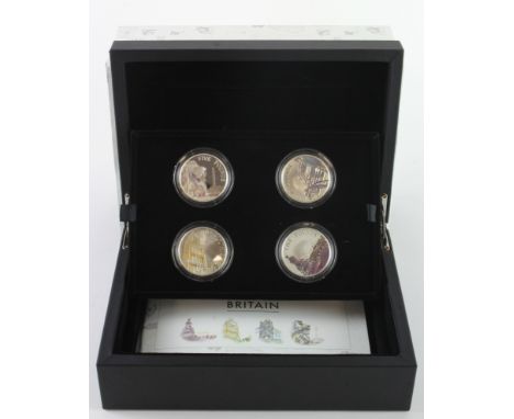 Royal Mint: The 2014 United Kingdom Portrait of Britain £5 Silver (proof) Coin Set - London landmarks. AFDC (light toning) ca
