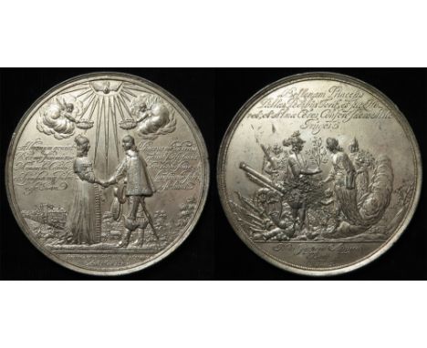 Charles I, Marriage of Princess Mary to William of Orange 1641, white metal medal by J.Blum, d.71.5mm, 92.69g. See Eimer #137