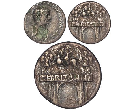 Roman Imperial: Claudius fourrée Denarius, 50-51 AD (or after), the famous DE BRITANNI triumphal arch reverse, celebrating th