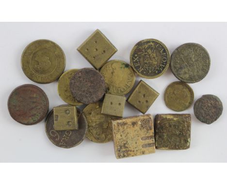 Coin weights and apothecary weights (17) including early examples. Noted 1/2 Noble weight Fair; 1/4 Angel weight GF/F; Charle