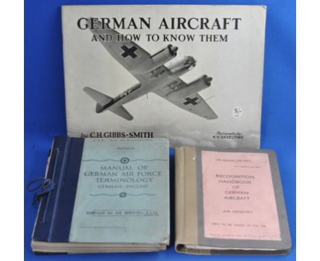 A rare copy of recognition handbook of German aircraft AP1480B, sections A-J, with three view silhouettes of many aircraft ty