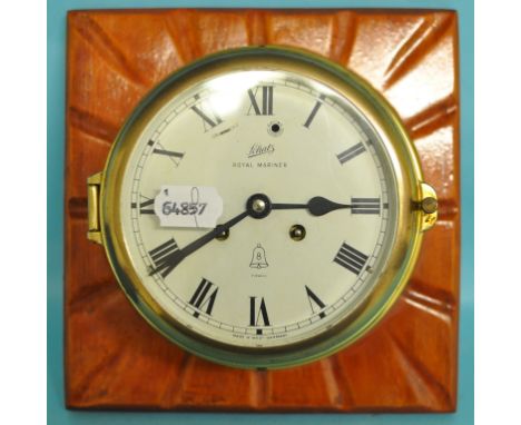 EXTRA LOT: A ship's bulkhead style clock, the white dial with Roman numerals signed Schatz Royal Mariner, in a brass case, 16