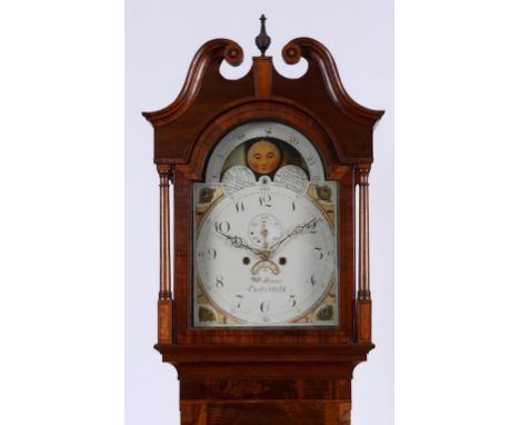 A longcase clock, the 32 cm arched square painted dial signed Willm Bower, Chesterfield, with Roman numerals, subsidiary seco