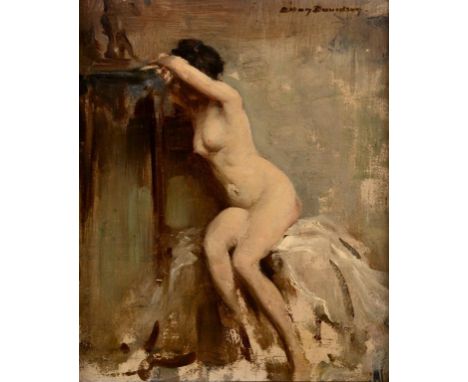 Allan Douglas Davidson, a seated nude, oil on panel, signed, 21.5 x 19.5 cm  See illustration