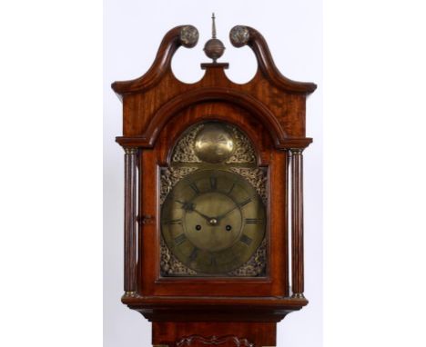 A longcase clock, the 24 cm arched square brass dial signed John Banks, with Roman numerals, fitted an eight day movement, in