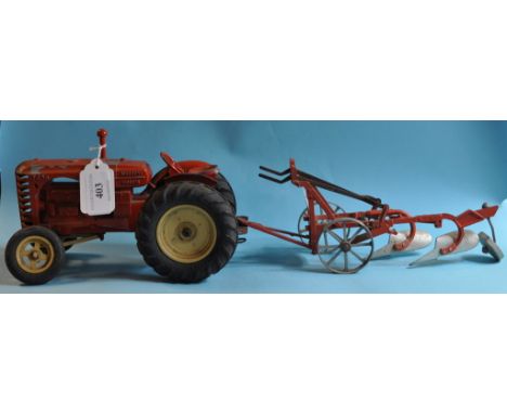 A Lesney large scale Massey-Harris 745 tractor, with twin furrow plough (2)