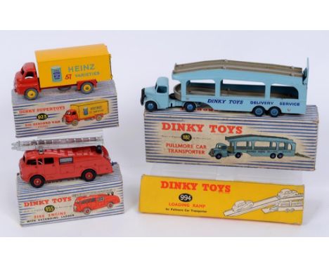 A Dinky Supertoys Big Bedford Van, Heinz, 923, a Fire Engine, 955, a Pullmore Car Transporter, 982, and its loading ramp, 994
