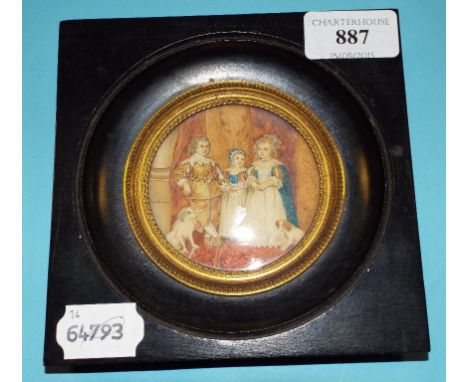 A portrait miniature, The Children of King Charles I, watercolour on ivory, 6.5 cm diameter