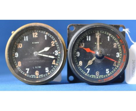 An S.Smith & Sons Ltd Air Ministry patent instrument panel 8-day timepiece, serial number 39568, and another 30144, both with