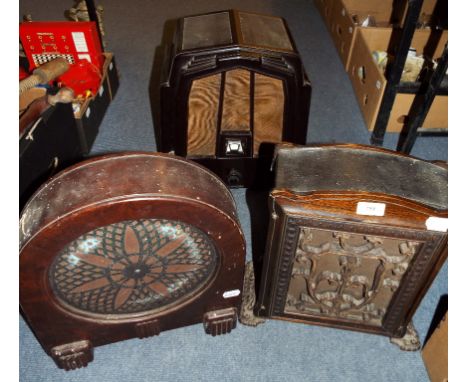 An Art Deco Ekco Bakelite radio, A70071, 41 cm high, a similar Philips speaker, and another similar (3)