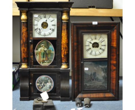 An American wall clock, the white enamel dial with Roman numerals, fitted an eight day movement, signed S Thomas, Thomaston C