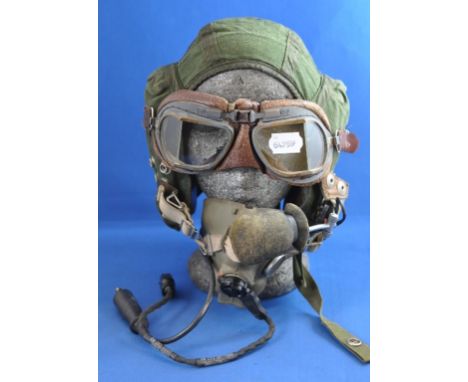 An RAF issue tropical cloth flying helmet, size 3, store reference 22c/1301767, complete with Airmed microphone, R/T connecti