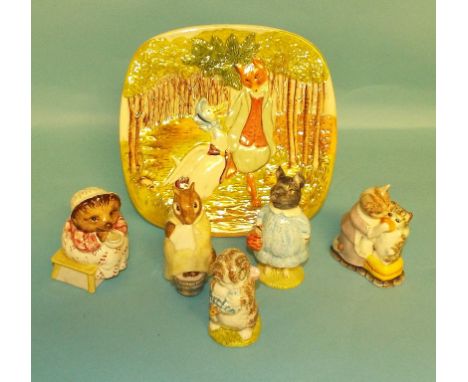 A Beswick Beatrix Potter figure, Pig-Wig, three others, all BP-3b, another, Chippy Hackee, BP-3c, and a Beswick wall plaque, 