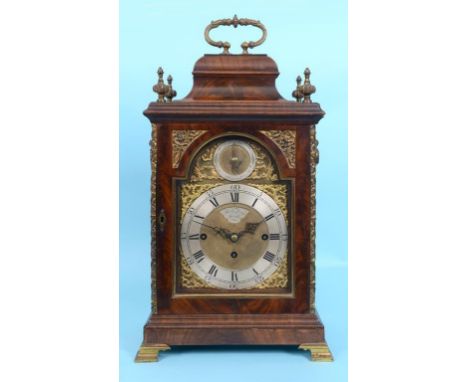 A bracket clock, the 17.5 cm arch square brass dial signed Rich'd Day, London, having a matt centre, silvered chapter ring wi