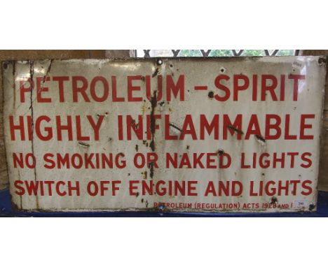 A Petroleum Spirit enamel sign, red on white, some damage