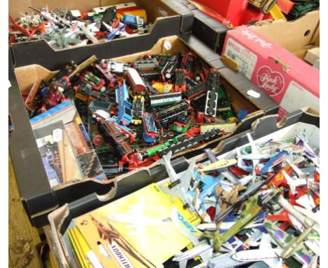 Assorted model cars, aeroplanes, ships, other similar items and a group of Thomas The Tank Engine related trains (3 boxes)