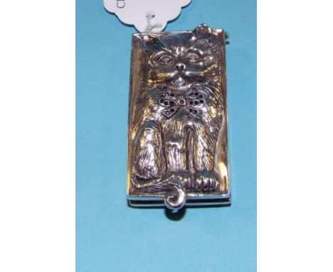 A novelty silver, sapphire and diamond vesta case, in the form of a cat,