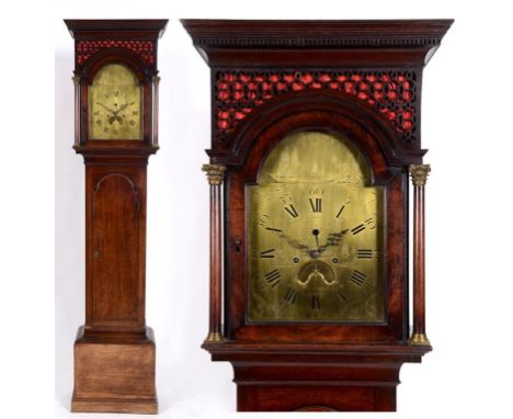 A longcase clock, the 28 cm arch square brass dial signed Dunston, Falmouth, with Roman numerals, subsidiary seconds dial and