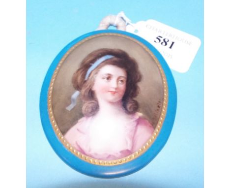 A Vienna porcelain plaque, decorated a bust portrait of Sophie Potocka, signed W Schindler, 9 x 7.5 cm
