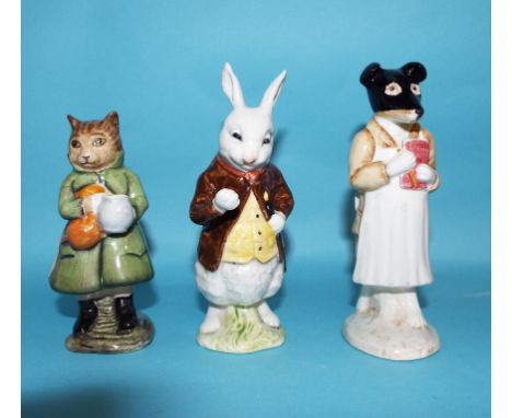 A Beswick Beatrix Potter figure, Pickles, another Simpkin, both BP-3b, and a Beswick Alice in Wonderland figure, White Rabbit