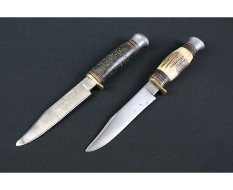 Two vintage William Rogers of Sheffield vintage hunting / scouting knives, both with good clear makers marks to steel blades,
