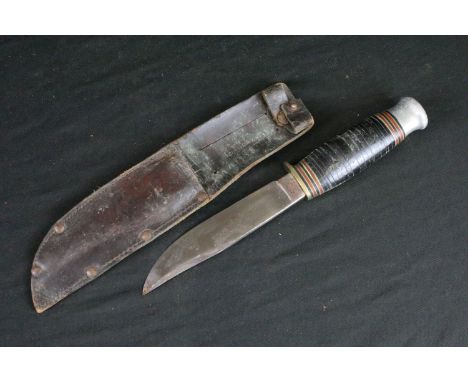 A collection of three William Rogers &amp; Sons of Sheffield England hunting / scoutings knives, two with leather handles and
