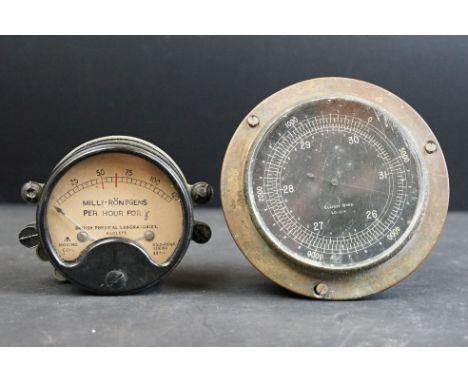 Two British Air Ministry / Royal Air Force aircraft gauges with one carrying the broad arrow mark. 