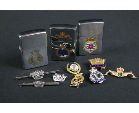 A collection of three British Royal Navy souvenir Zippo lighters to include HMS Minerva, HMS Tireless and HMS Fort Rosalie ex