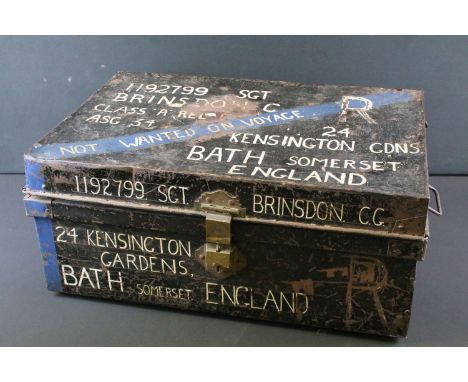 A large metal military storage trunk, painted to No.1192799 SGT C. BRINSDON.