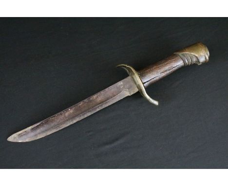 A modified French 1822 cavalry light sabre cut down fighting knife, blade marked 348, blade measures approx 24cm with an over