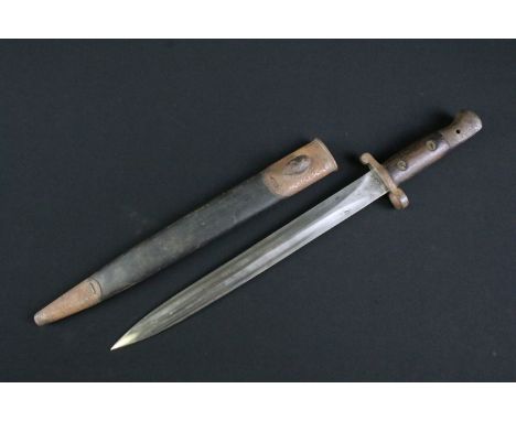 A British 1903 pattern bayonet, double edged steel blade, stamped 1903 beneath crown to the lower blade together with War Dep