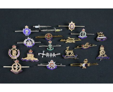 A collection of nineteen British military regimental sweetheart brooches to include : Royal Armoured Corps, Royal Artillery, 