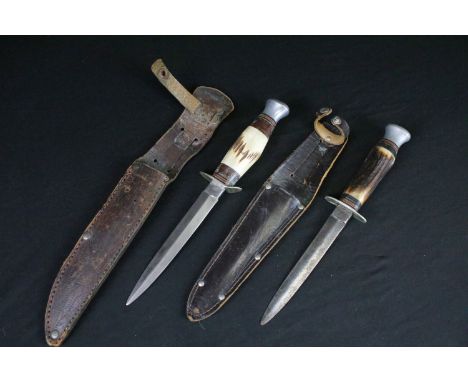 Two vintage William Rogers of Sheffield, British made scouting / hunting knives, both with antler handles, aluminium pommels 