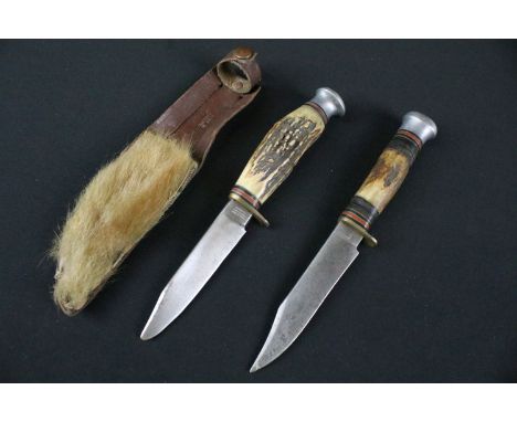 Two vintage William Rogers of Sheffield vintage hunting / scouting knives, both with good clear makers marks to steel blades,