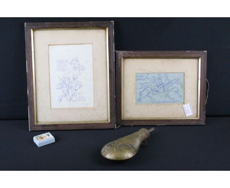 A small group of mixed military collectables to include two boar war battle of ladysmith framed pictures, sweetheart brooch a