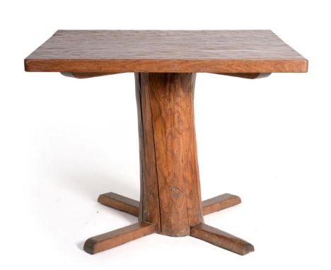 Eagleman: An Albert Jeffray of Sessay English Oak Pub Table, the square top, on a trunk support with four feet, with recessed