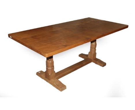 Mouseman: A Robert Thompson of Kilburn English Oak 6ft Refectory Table, the three plank adzed top, on two octagonal legs, joi