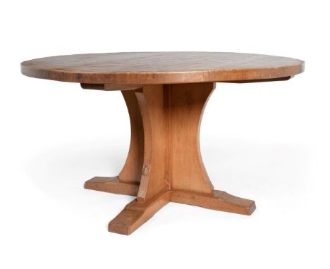 Mouseman: A Robert Thompson of Kilburn English Oak Circular Table, circa 1960/70, on cruciform base, with platform feet, 136 